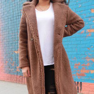 Longline Brown Teddy Coat